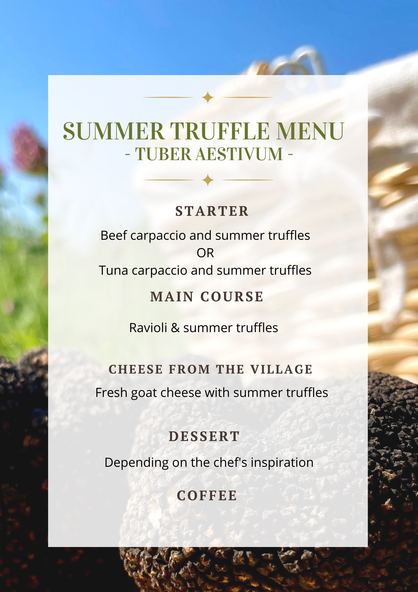 Summer truffles menu